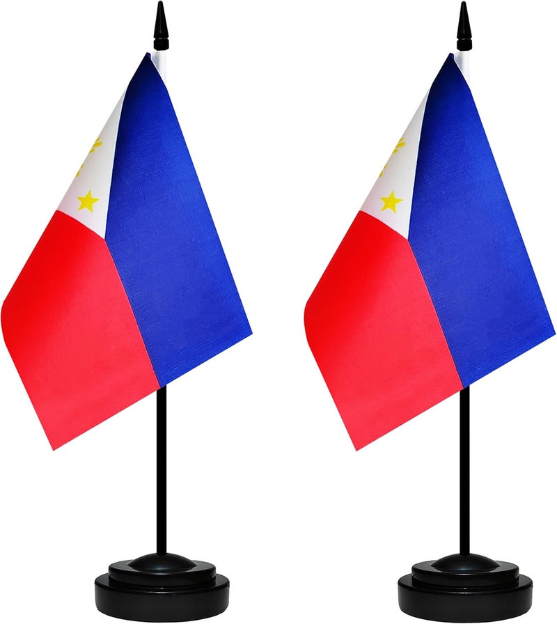 BCLin Philippine Desk Flag Set, 2 Pack Philippine Table Office Flags, Small Mini Desktop Flag With 12" Solid Black Pole, Black Base, Miniature Desktop Flag - Image 1